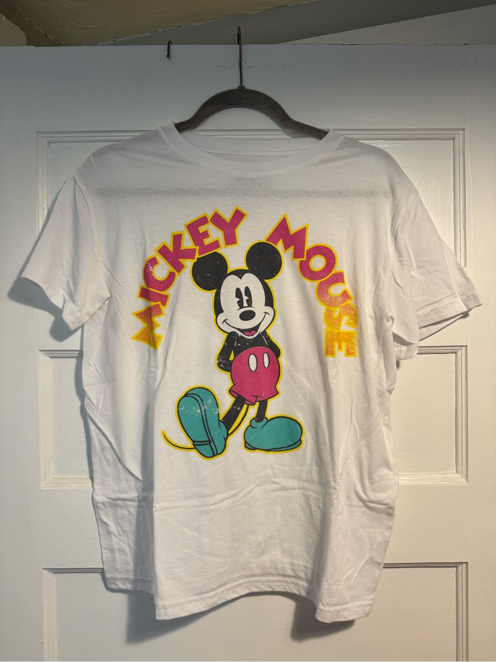 Mickey Mouse Graphic Tee - White with Pink & Teal Accents